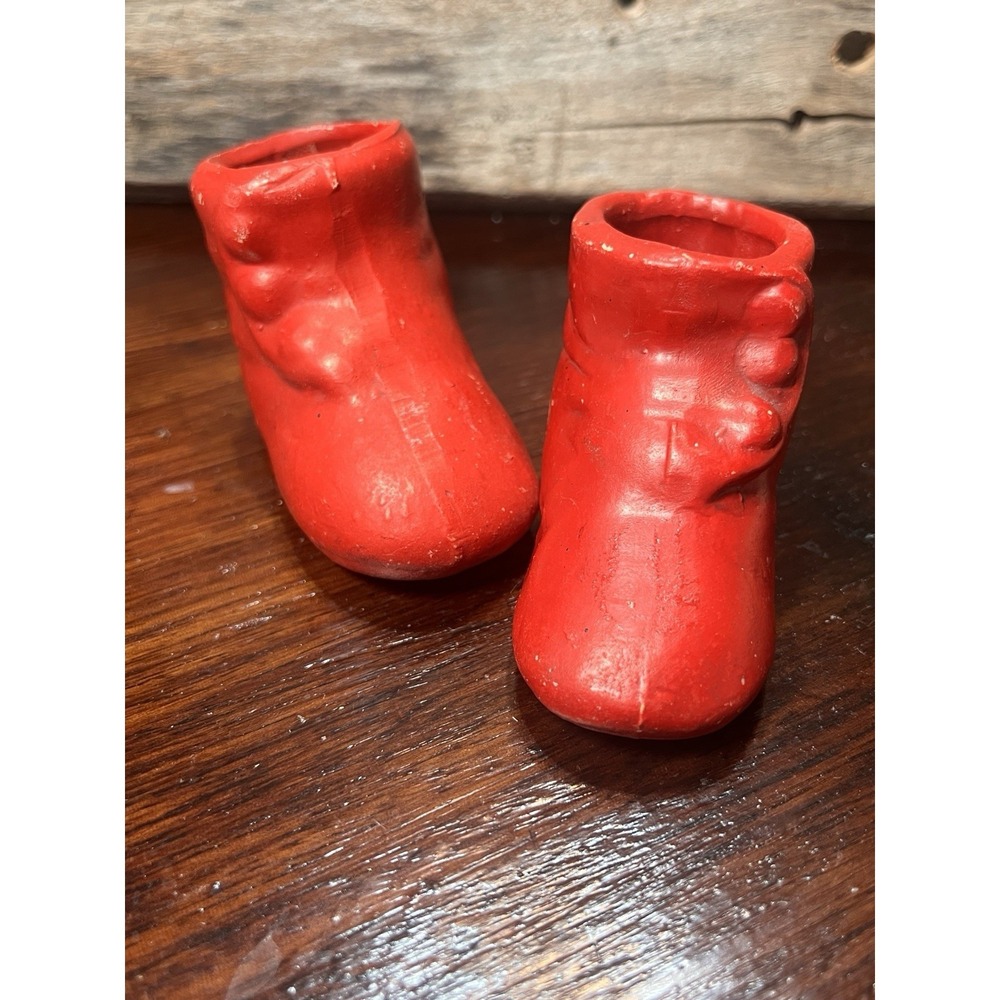 Vtg 2 Ceramic Bisque Hand Painted Victorian Buttonup Baby Shoes Booties Figurine